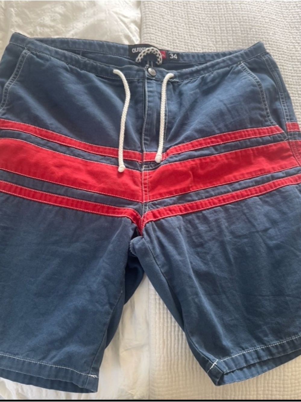 Vintage Quiksilver Blue Boardshorts with Red Stripe Accents